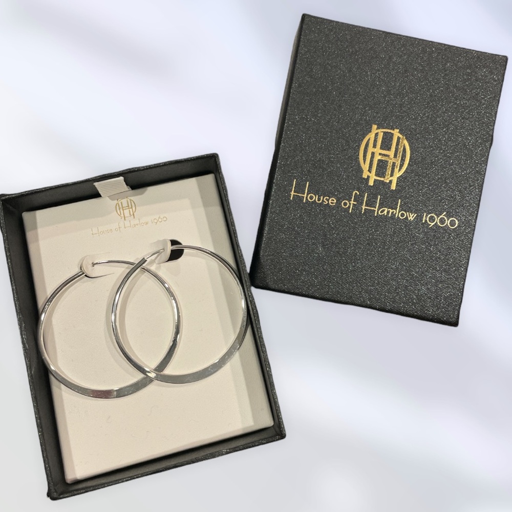 NWT House of Harlow 1960 Silver Thin Hoops